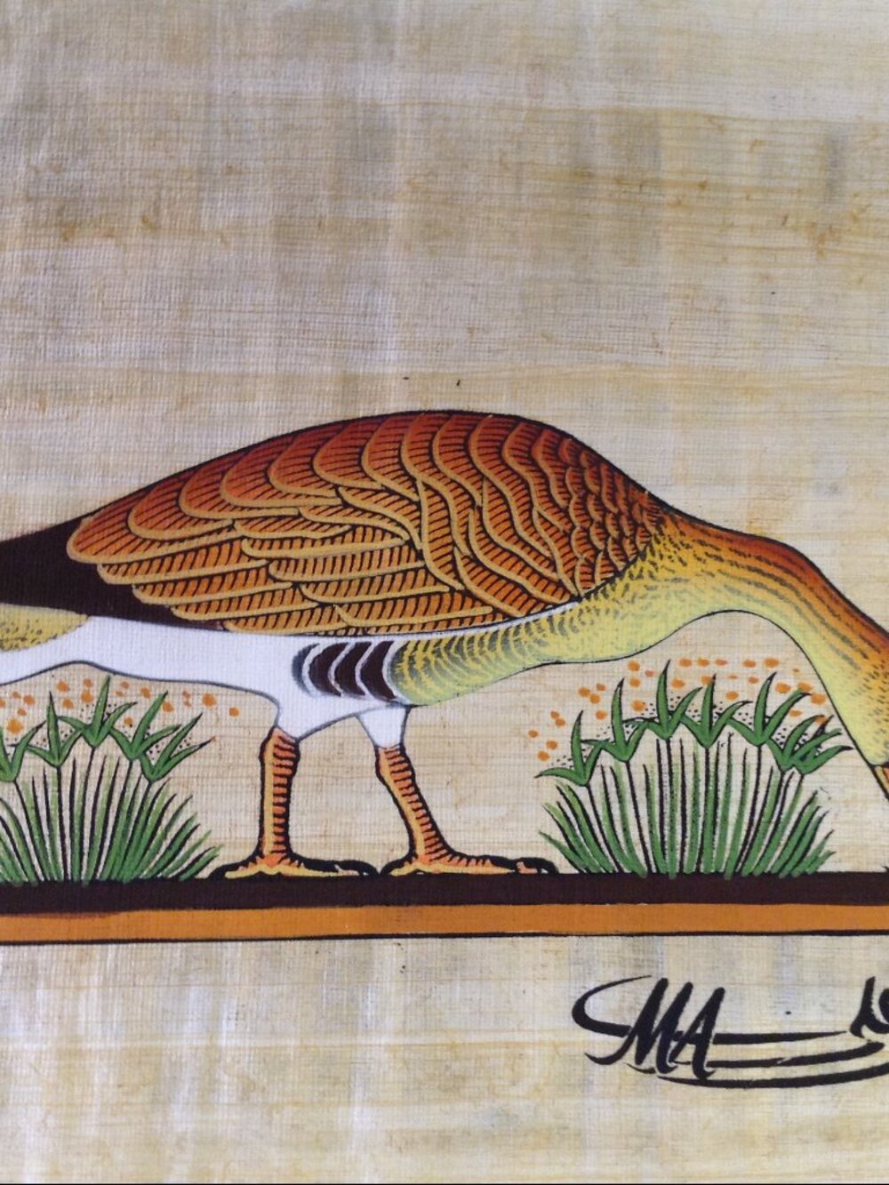 VTG '90's Papyrus Painted Classic Egyptian Signed 8x16 paper Nile Ducks Studio - Picture 2 of 7